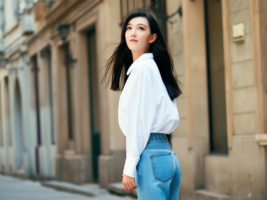 肤白，貌美，大长腿，牛仔裤