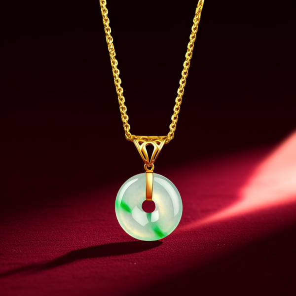 黄金项链配玉吊坠图片